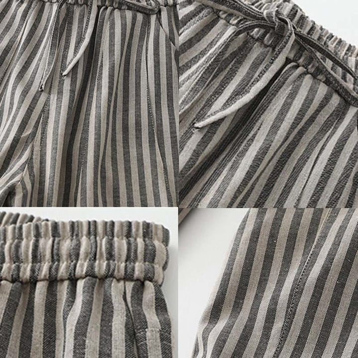 Buddha Stones Commute – Gestreifte Damen-Baumwollhose mit weitem Bein und Taschen im Kordelzug-Design - image 15