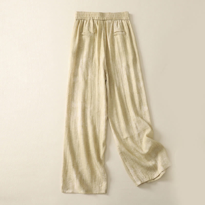 Buddha Stones Sommer-Baumwollhose mit weitem Bein und Taschen, einfarbig, Kordelzug und Reißverschluss - image 2