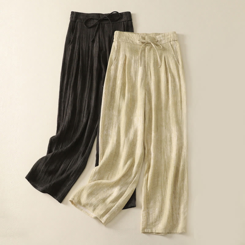Buddha Stones Sommer-Baumwollhose mit weitem Bein und Taschen, einfarbig, Kordelzug und Reißverschluss - image 17