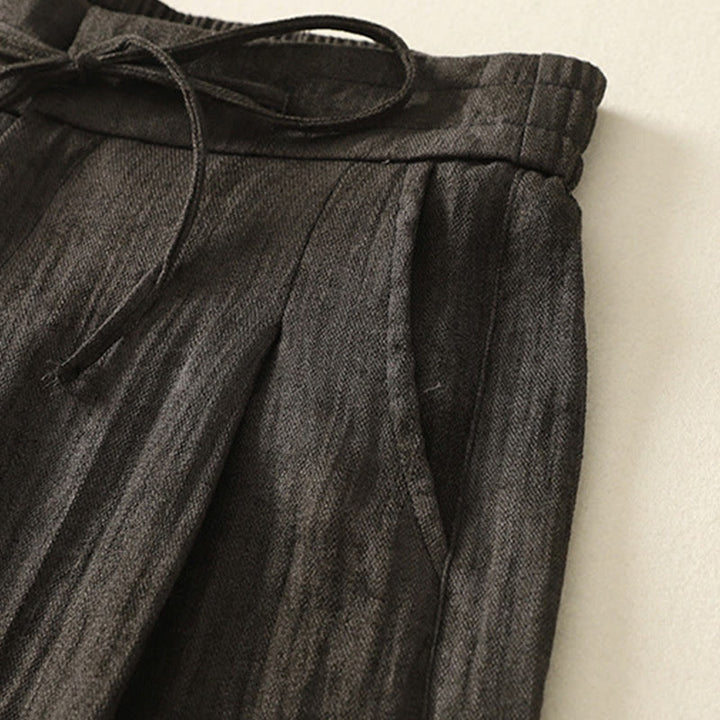 Buddha Stones Sommer-Baumwollhose mit weitem Bein und Taschen, einfarbig, Kordelzug und Reißverschluss - image 14