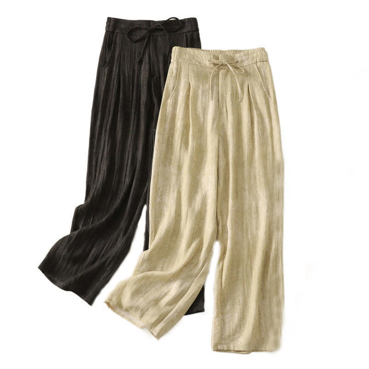 Buddha Stones Sommer-Baumwollhose mit weitem Bein und Taschen, einfarbig, Kordelzug und Reißverschluss - image 18