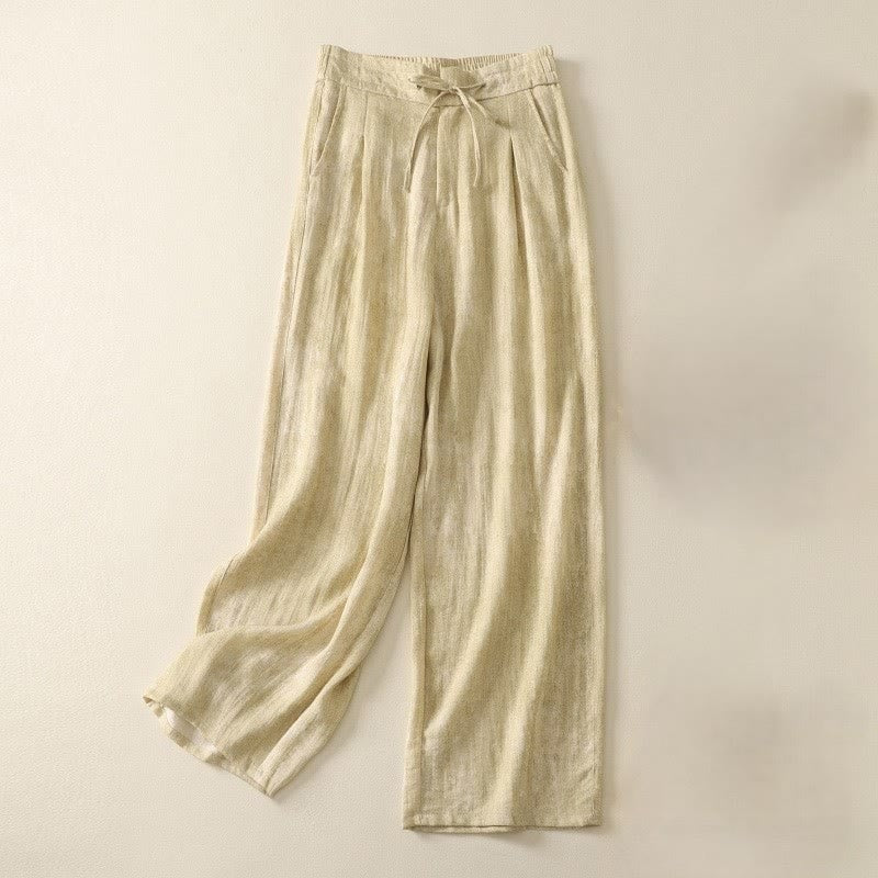 Buddha Stones Sommer-Baumwollhose mit weitem Bein und Taschen, einfarbig, Kordelzug und Reißverschluss - ZitroneChiffon - US12， UK/AU16，EU44 (2XL) - image 1