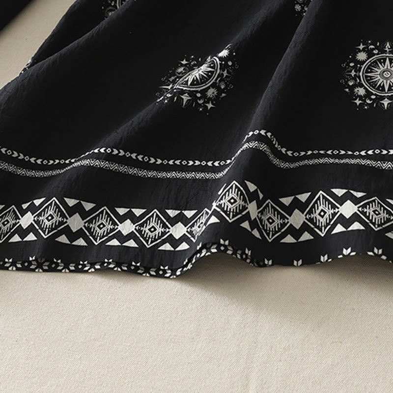 Buddha Stones Bohemian Printing Celestial Pattern Damenhose aus Baumwolle mit weitem Bein und Taschen - image 3