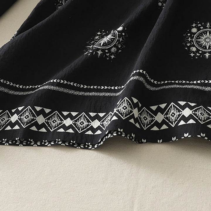 Buddha Stones Bohemian Printing Celestial Pattern Damenhose aus Baumwolle mit weitem Bein und Taschen - image 3