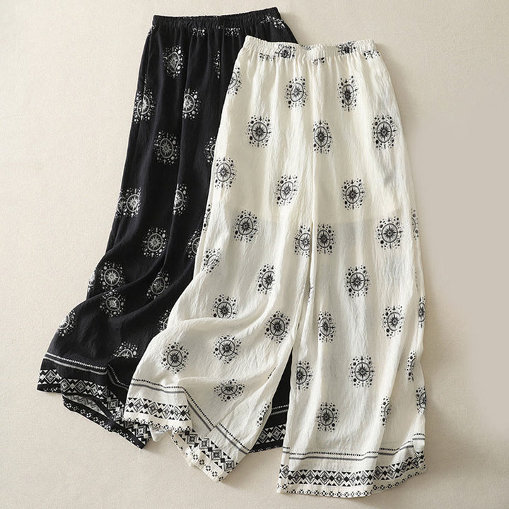 Buddha Stones Bohemian Printing Celestial Pattern Damenhose aus Baumwolle mit weitem Bein und Taschen - image 14