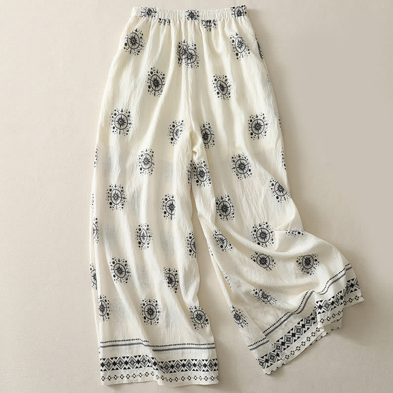 Buddha Stones Bohemian Printing Celestial Pattern Damenhose aus Baumwolle mit weitem Bein und Taschen - image 5
