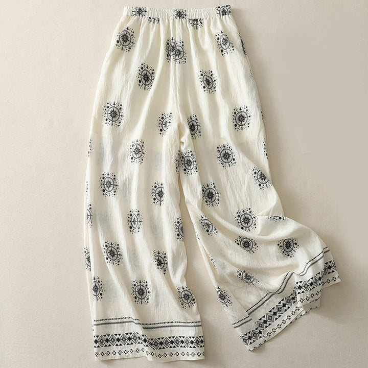 Buddha Stones Bohemian Printing Celestial Pattern Damenhose aus Baumwolle mit weitem Bein und Taschen - image 5