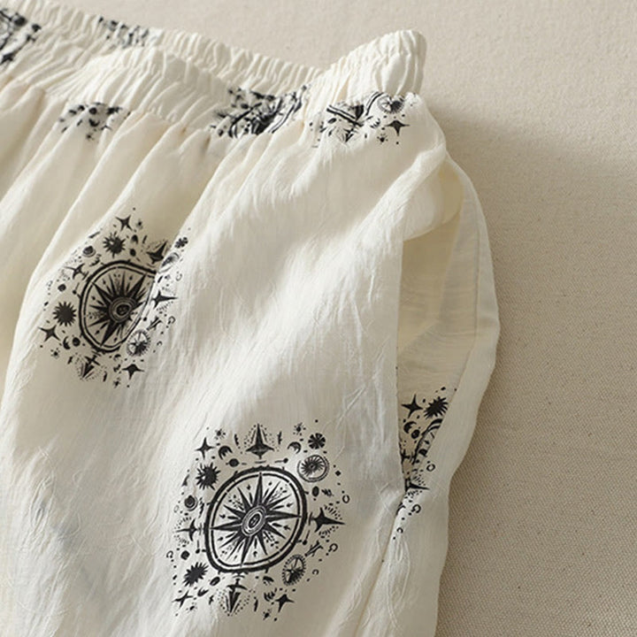 Buddha Stones Bohemian Printing Celestial Pattern Damenhose aus Baumwolle mit weitem Bein und Taschen - image 9