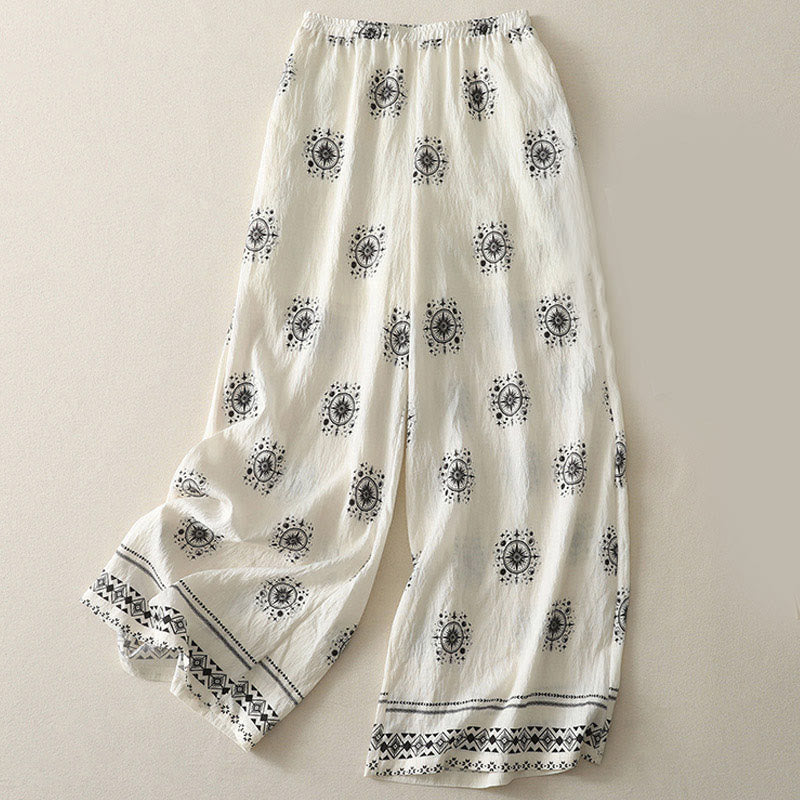 Buddha Stones Bohemian Printing Celestial Pattern Damenhose aus Baumwolle mit weitem Bein und Taschen - Weiß - US 8-10, UK/AU 12-14, EU 40-42 (2XL) - image 4