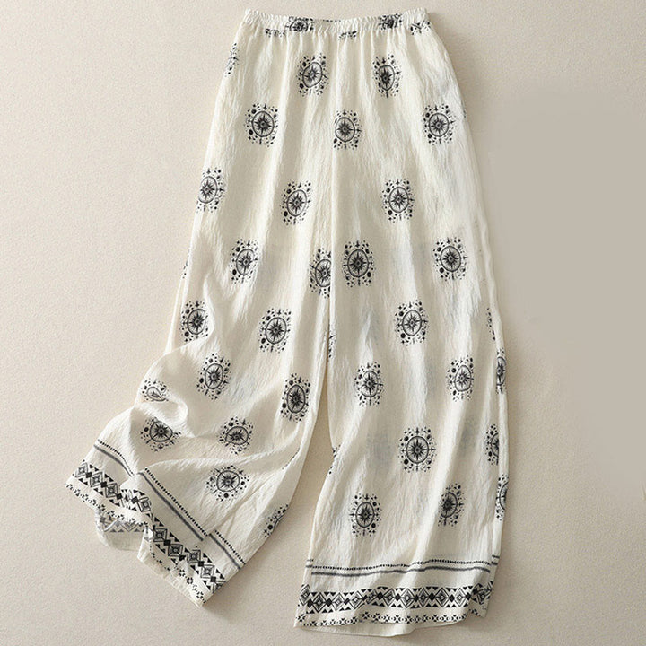 Buddha Stones Bohemian Printing Celestial Pattern Damenhose aus Baumwolle mit weitem Bein und Taschen - Weiß - US 8-10, UK/AU 12-14, EU 40-42 (2XL) - image 4