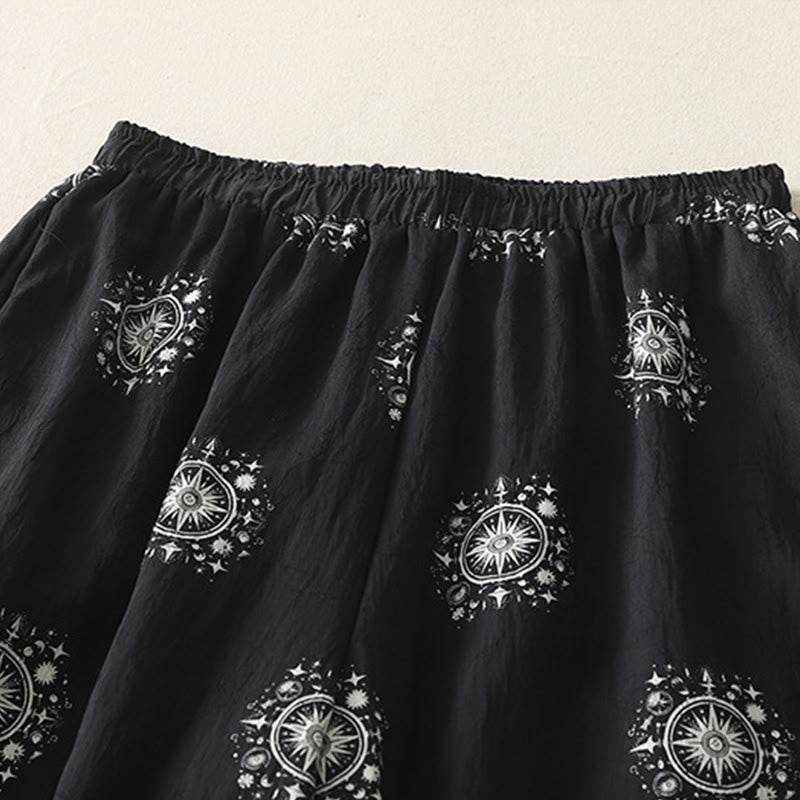 Buddha Stones Bohemian Printing Celestial Pattern Damenhose aus Baumwolle mit weitem Bein und Taschen - image 1