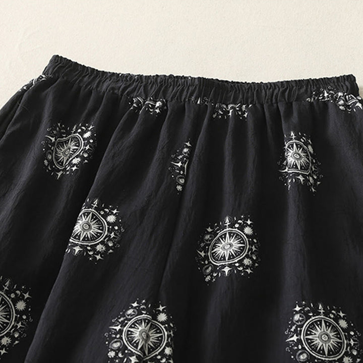 Buddha Stones Bohemian Printing Celestial Pattern Damenhose aus Baumwolle mit weitem Bein und Taschen - image 1