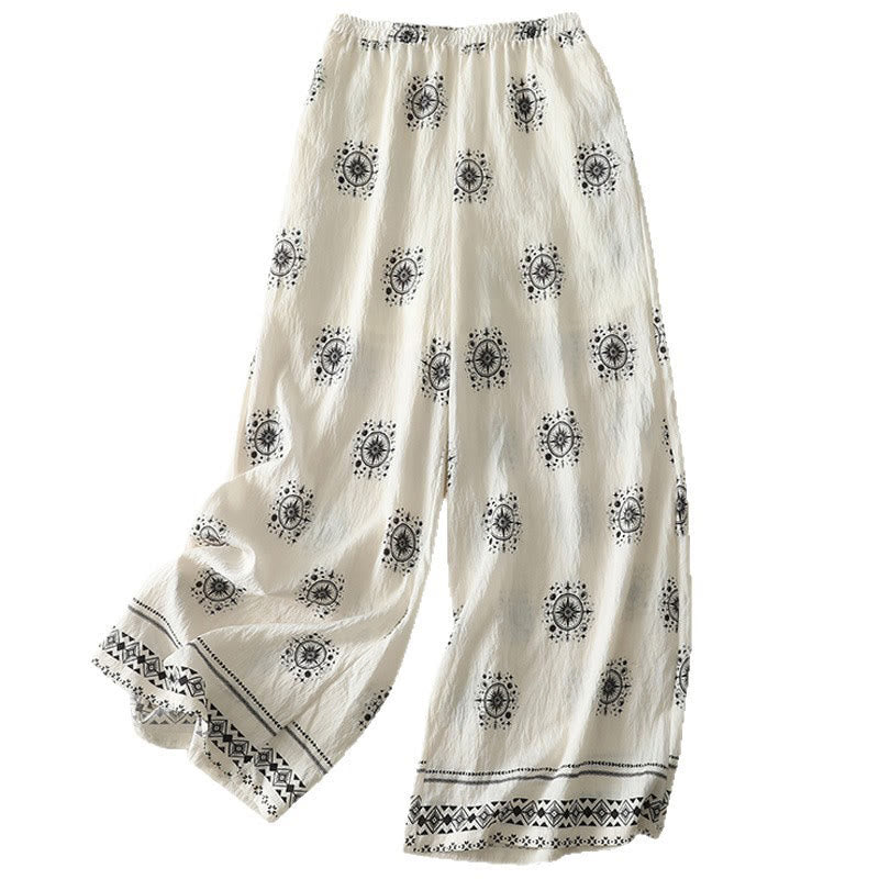 Buddha Stones Bohemian Printing Celestial Pattern Damenhose aus Baumwolle mit weitem Bein und Taschen - image 14