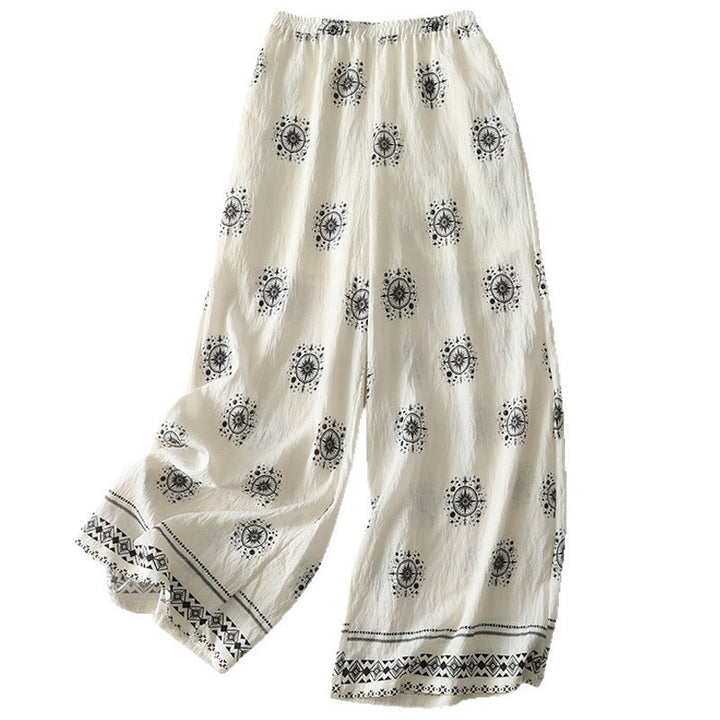 Buddha Stones Bohemian Printing Celestial Pattern Damenhose aus Baumwolle mit weitem Bein und Taschen - image 14