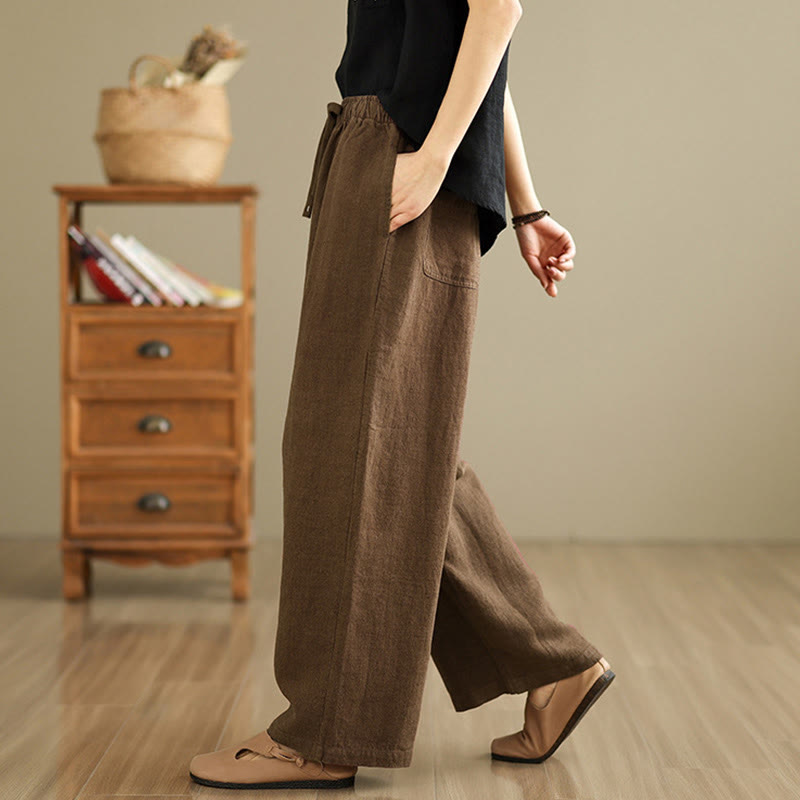 Buddha Stones Commute Retro Einfarbige Damen Haremshose aus Baumwolle mit Kordelzug und Taschen - image 17