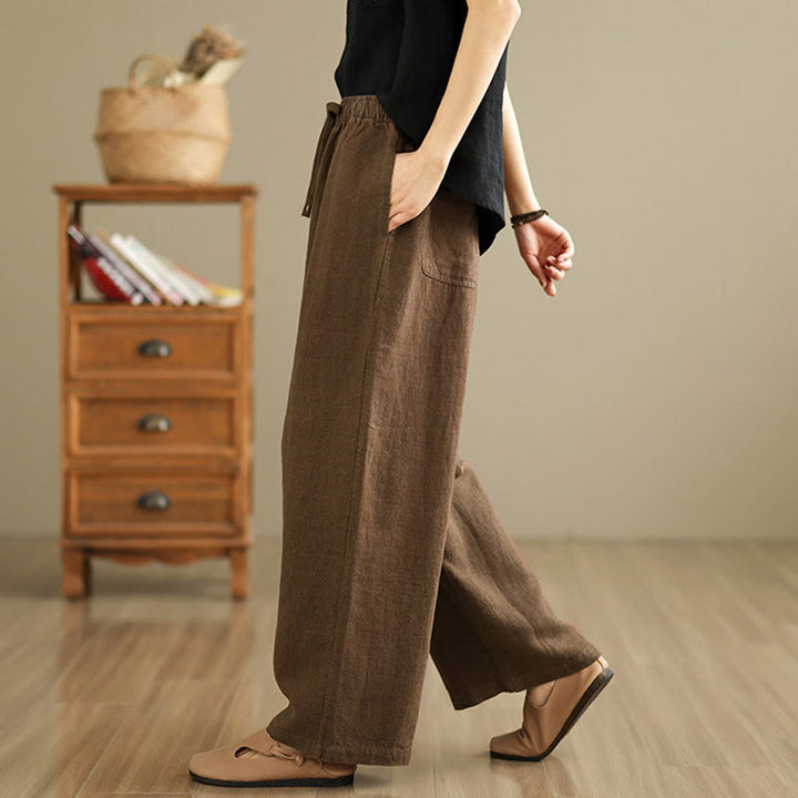 Buddha Stones Commute Retro Einfarbige Damen Haremshose aus Baumwolle mit Kordelzug und Taschen - image 17