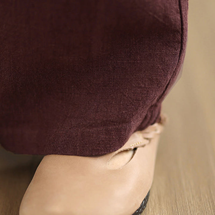 Buddha Stones Commute Retro Einfarbige Damen Haremshose aus Baumwolle mit Kordelzug und Taschen - image 13