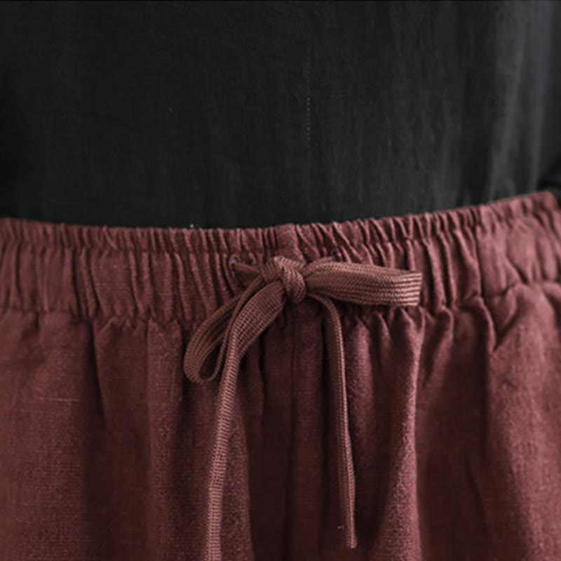 Buddha Stones Commute Retro Einfarbige Damen Haremshose aus Baumwolle mit Kordelzug und Taschen - image 11