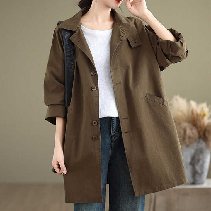 Buddha Stones Spring Plain Buttons Design Langärmlige Damen-Baumwoll-Leinen-Jacke mit Taschen - image 22