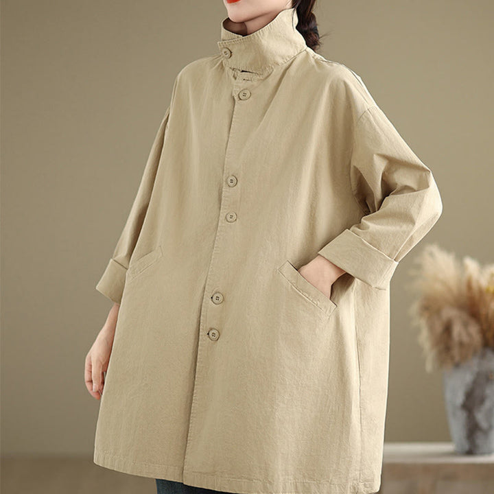 Buddha Stones Spring Plain Buttons Design Langärmlige Damen-Baumwoll-Leinen-Jacke mit Taschen - image 4
