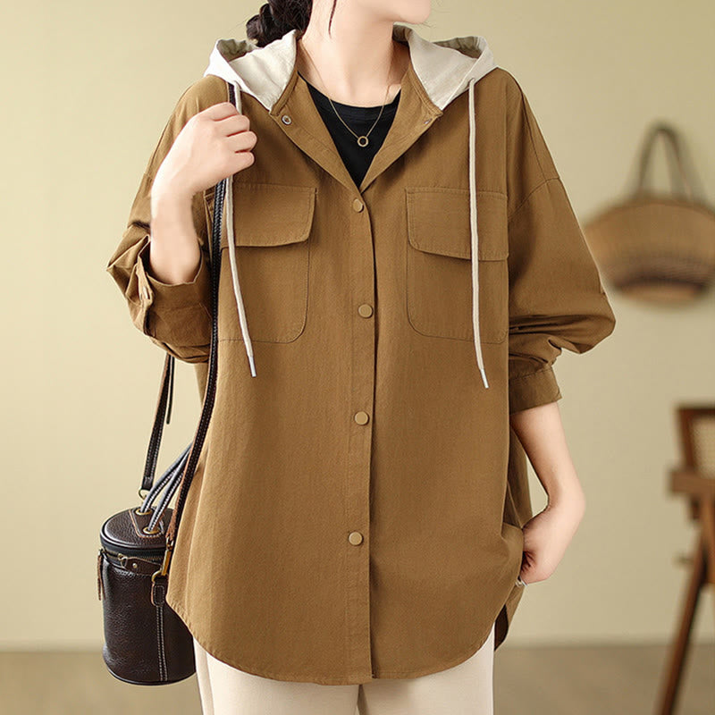 Buddha Stones Lässiger Pendler-Kapuzenpullover mit Kordelzug für Damen, Baumwoll-Leinen-Jacke mit Taschen - image 10