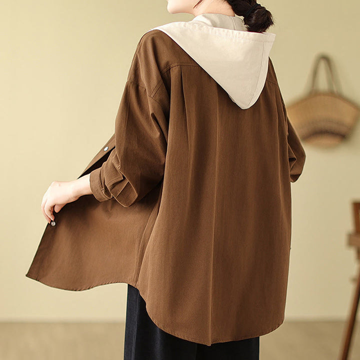 Buddha Stones Lässiger Pendler-Kapuzenpullover mit Kordelzug für Damen, Baumwoll-Leinen-Jacke mit Taschen - image 3