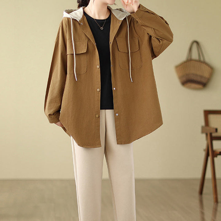 Buddha Stones Lässiger Pendler-Kapuzenpullover mit Kordelzug für Damen, Baumwoll-Leinen-Jacke mit Taschen - image 11