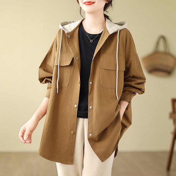 Buddha Stones Lässiger Pendler-Kapuzenpullover mit Kordelzug für Damen, Baumwoll-Leinen-Jacke mit Taschen - Goldrute - US14， UK/AU18，EU46 (2XL) - image 7