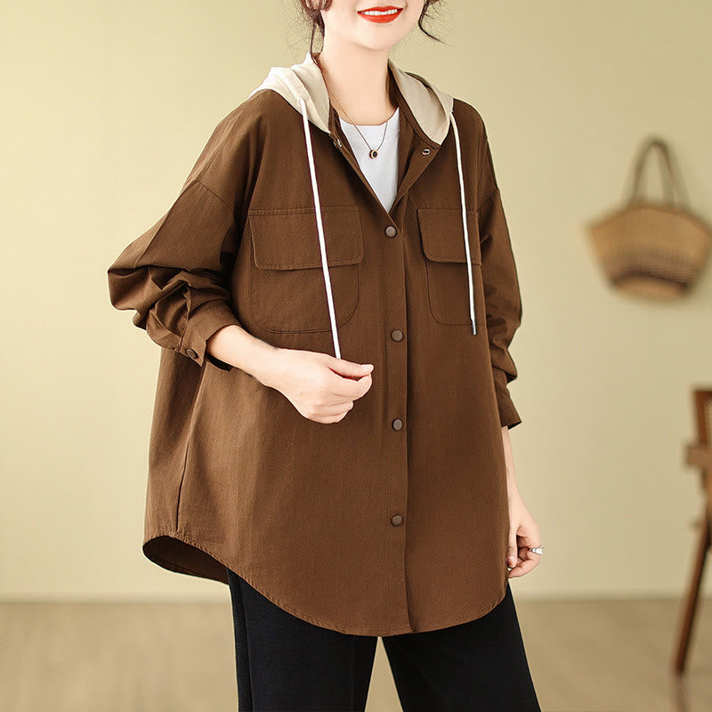 Buddha Stones Lässiger Pendler-Kapuzenpullover mit Kordelzug für Damen, Baumwoll-Leinen-Jacke mit Taschen - image 2