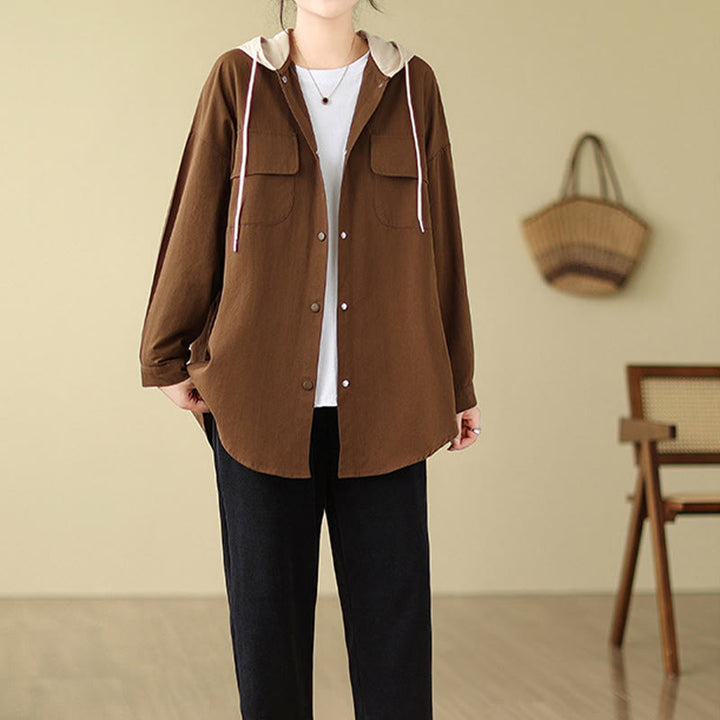 Buddha Stones Lässiger Pendler-Kapuzenpullover mit Kordelzug für Damen, Baumwoll-Leinen-Jacke mit Taschen - image 5