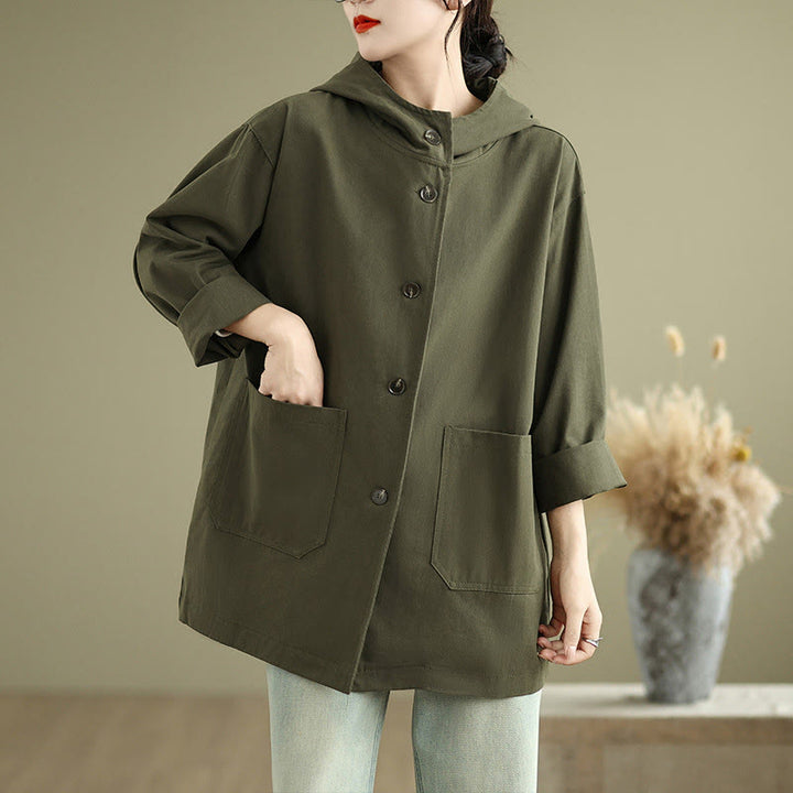 Buddha Stones Fall Vintage Hoodie Damen Baumwoll-Leinen-Jacke mit Fronttaschen - image 3