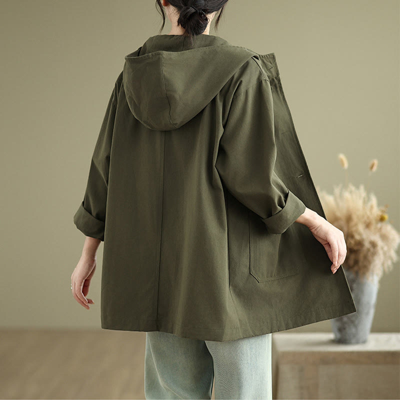 Buddha Stones Fall Vintage Hoodie Damen Baumwoll-Leinen-Jacke mit Fronttaschen - image 2