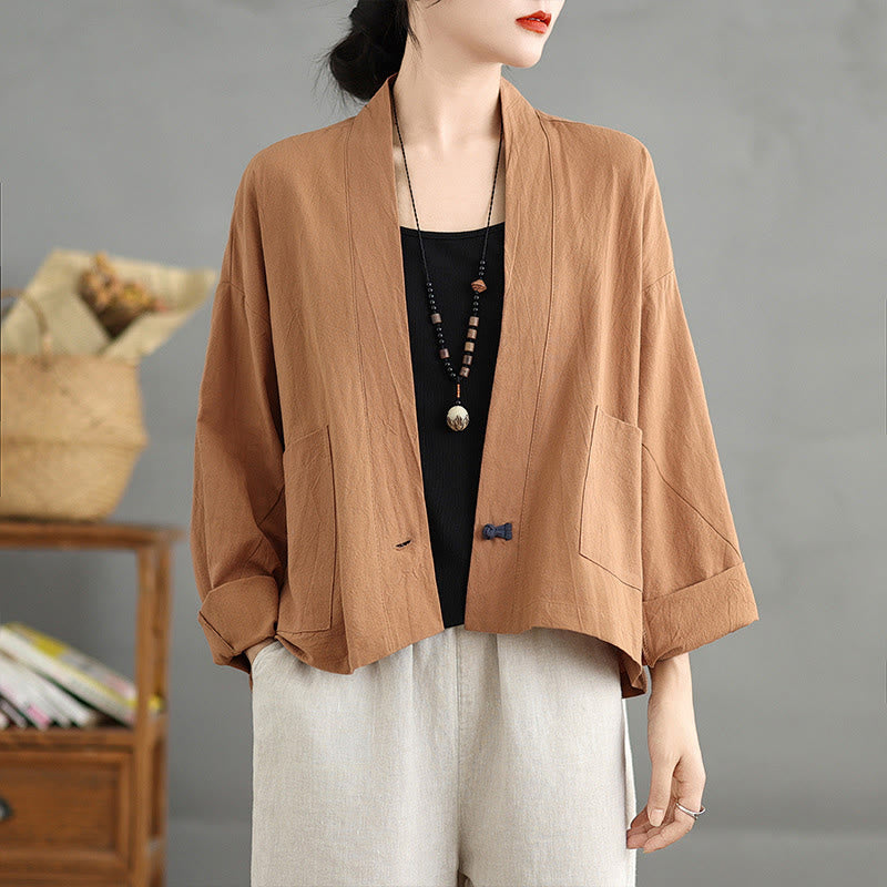 Buddha Stones Lässige Vintage-Strickjacke aus Baumwollleinen mit langen Ärmeln und offener Vorderseite und Taschen - Peru - US14, UK/AU18, EU46 (2XL) - image 0