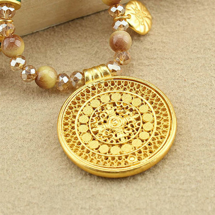 Buddha Stones Tibetischer Lotus Runde Platte Golden Tiger Eye Perlen Halskette Anhänger - image 13