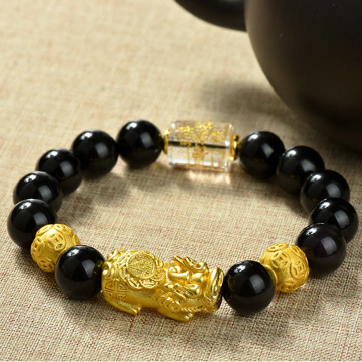 Buddha Stones , Fengshui, Kupfer, Pixiu, Regenbogen-Obsidian-Perlen, Reichtum-Armband - Kupfermünzen & Glücksbringer & Messing-Pixiu (Handgelenkumfang: 18–19 cm) - image 18
