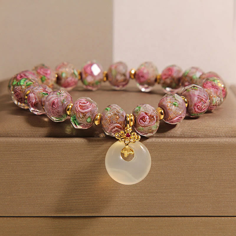 Buddha Stones Rose Liuli Glasperlen Peace Buckle Peace Armband - Liuli-Glasperle (Handgelenkumfang: 16 cm) - image 0