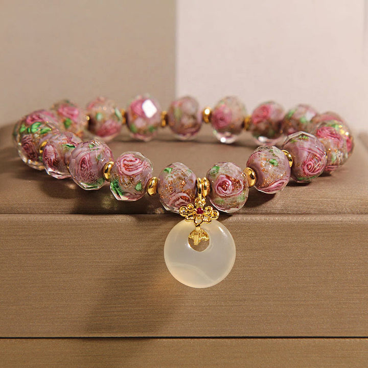Buddha Stones Rose Liuli Glasperlen Peace Buckle Peace Armband - Liuli-Glasperle (Handgelenkumfang: 16 cm) - image 0