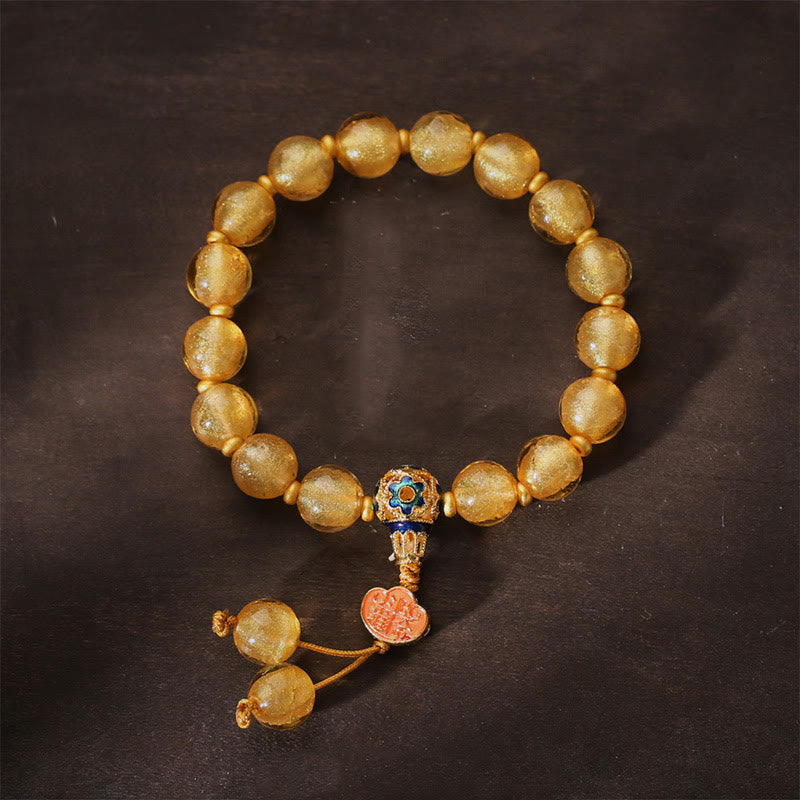 Buddha Stones, Goldfolie, Liuli-Glasperlen, Ruyi-Goldbarren, Glücksarmband - Goldfolien-Liuli (Handgelenkumfang: 14–16,5 cm) - image 1