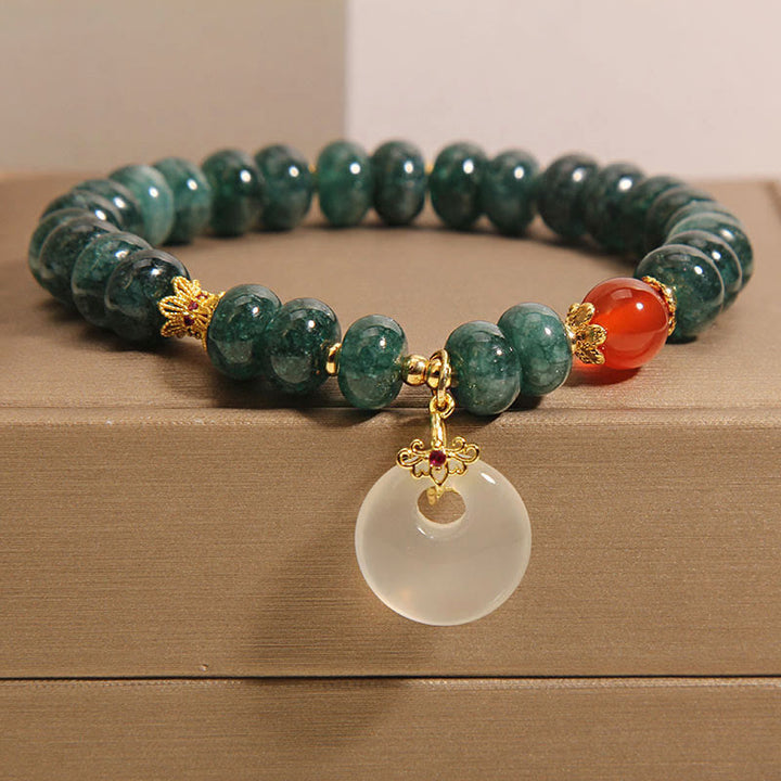 Buddha Stones, blaue Jade-Perlen, Friedensschnalle, Wohlstandsarmband - Jade (Handgelenkumfang: 15–16 cm) - image 1