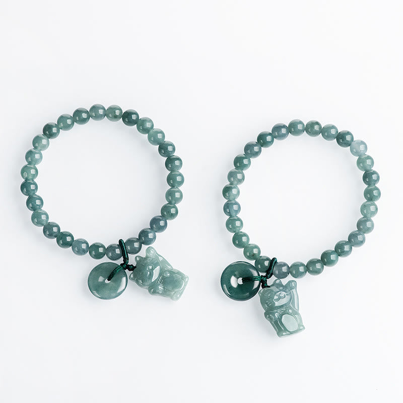 Buddha Stones Blaue Jade Peace Buckle Glückskatze Wohlstandsarmband - image 10