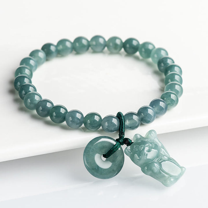 Buddha Stones Blaue Jade Peace Buckle Glückskatze Wohlstandsarmband - Jade (Handgelenkumfang: 14–16 cm) - image 1