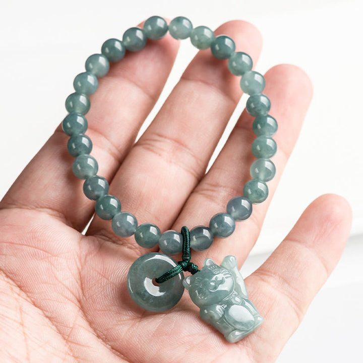 Buddha Stones Blaue Jade Peace Buckle Glückskatze Wohlstandsarmband - image 4