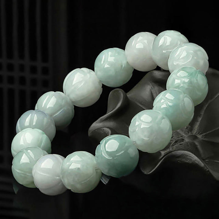 Buddha Stones Natürliche Jade Lotus Carving Wohlstandsarmband - image 3