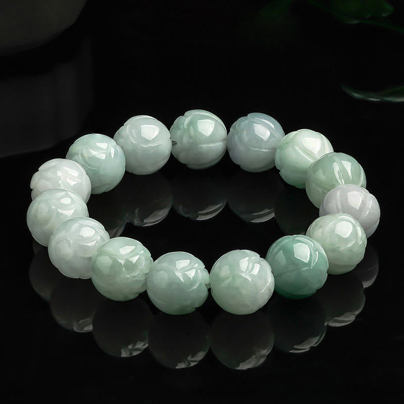 Buddha Stones Natürliche Jade Lotus Carving Wohlstandsarmband - Jade-13,5 mm - image 1
