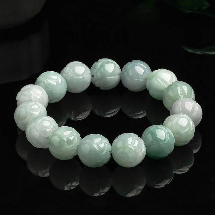 Buddha Stones Natürliche Jade Lotus Carving Wohlstandsarmband - Jade-13,5 mm - image 1