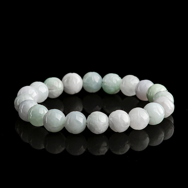 Buddha Stones Natürliche Jade Lotus Carving Wohlstandsarmband - Jade-10mm - image 7