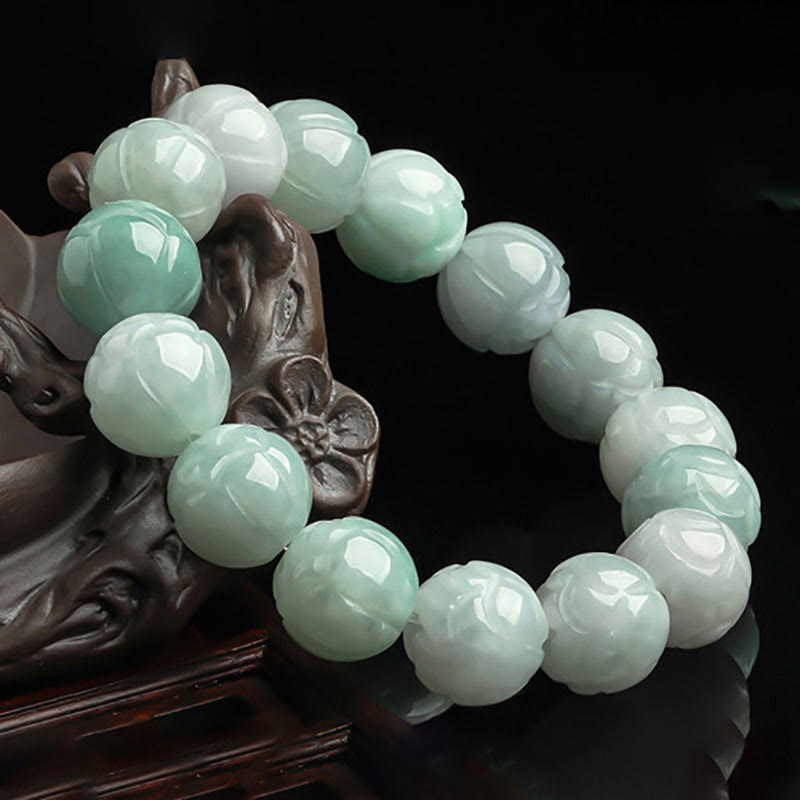Buddha Stones Natürliche Jade Lotus Carving Wohlstandsarmband - image 2