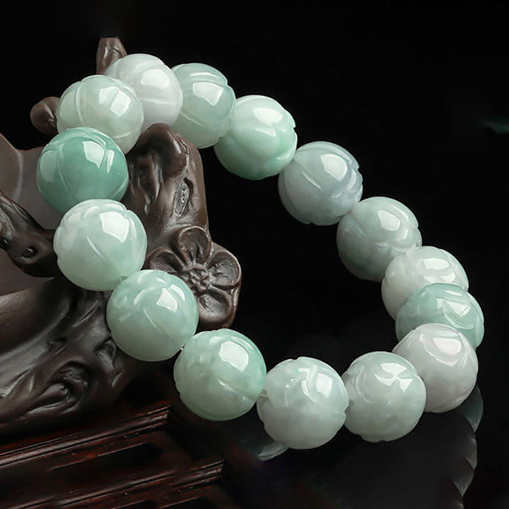 Buddha Stones Natürliche Jade Lotus Carving Wohlstandsarmband - image 2
