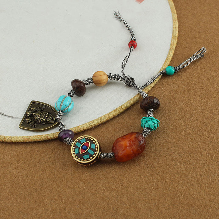 Buddha Stones Tibetisches Buddhaauge Türkis Lotus Zakiram Schutzseil Armband - image 9