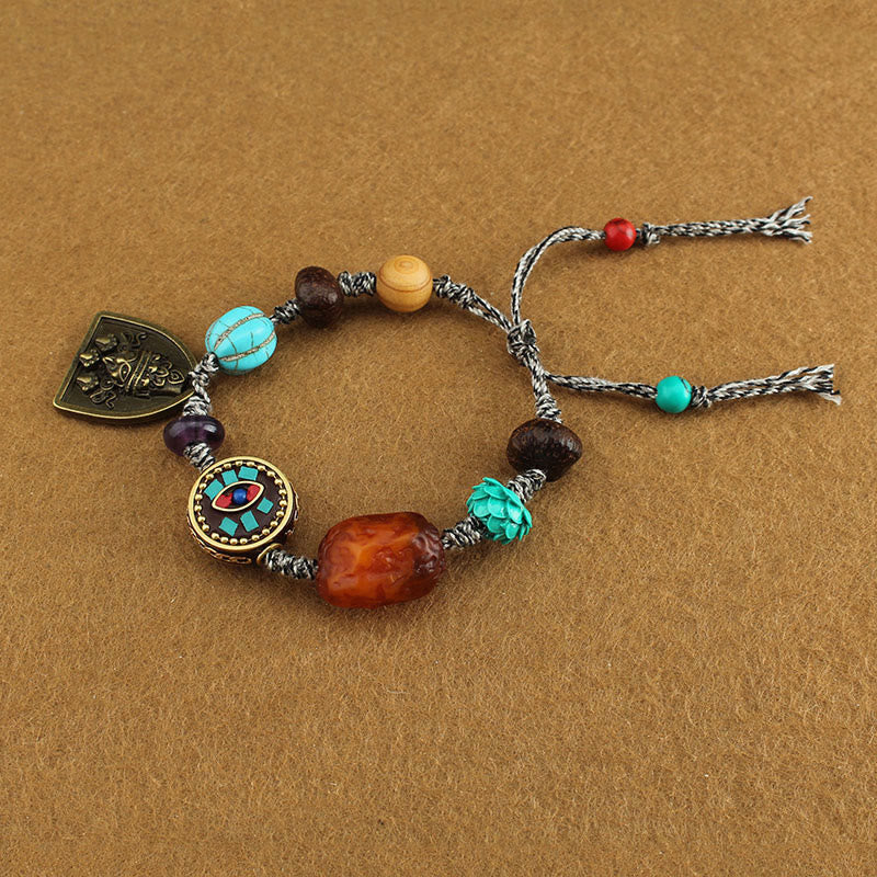 Buddha Stones Tibetisches Buddhaauge Türkis Lotus Zakiram Schutzseil Armband - image 4